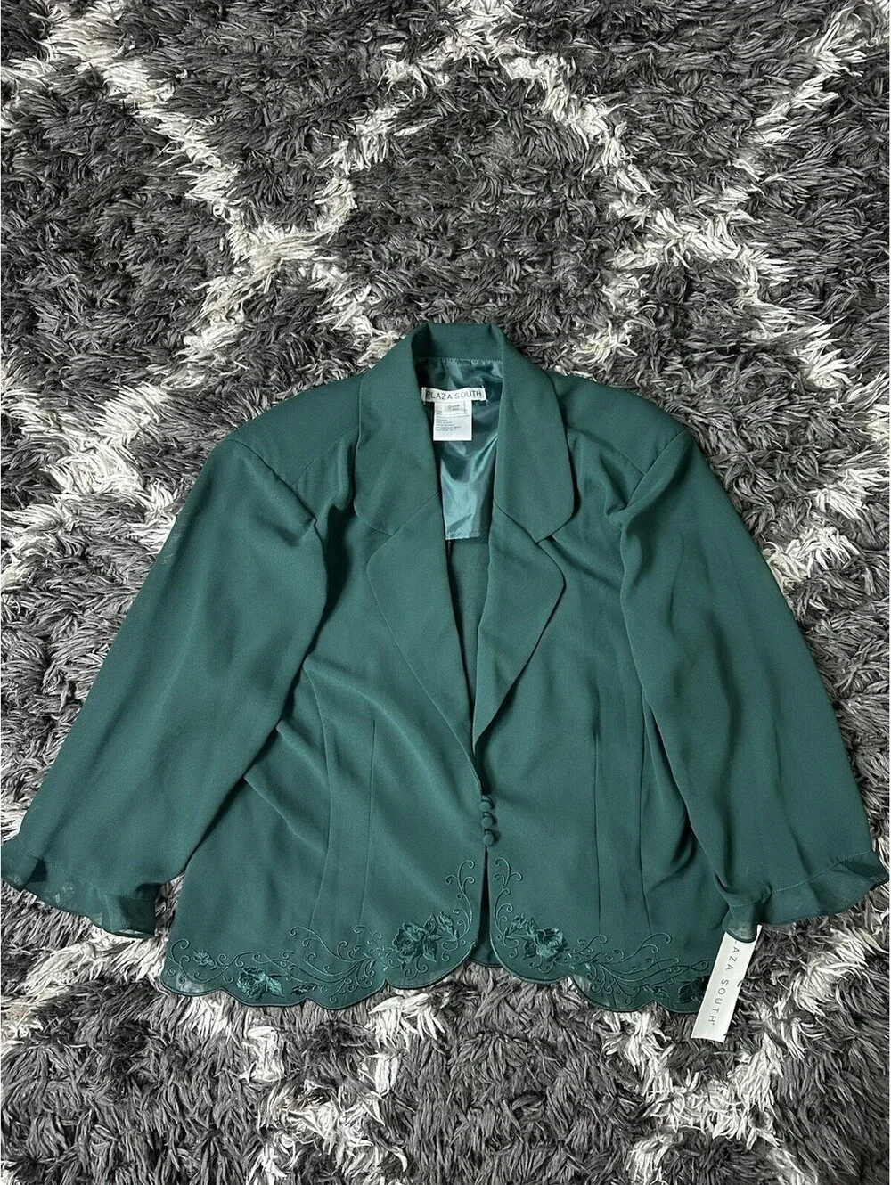 NWT Plaza South Green Blazer Jacket Womens 18 Embroidered Floral Edge 2000s
